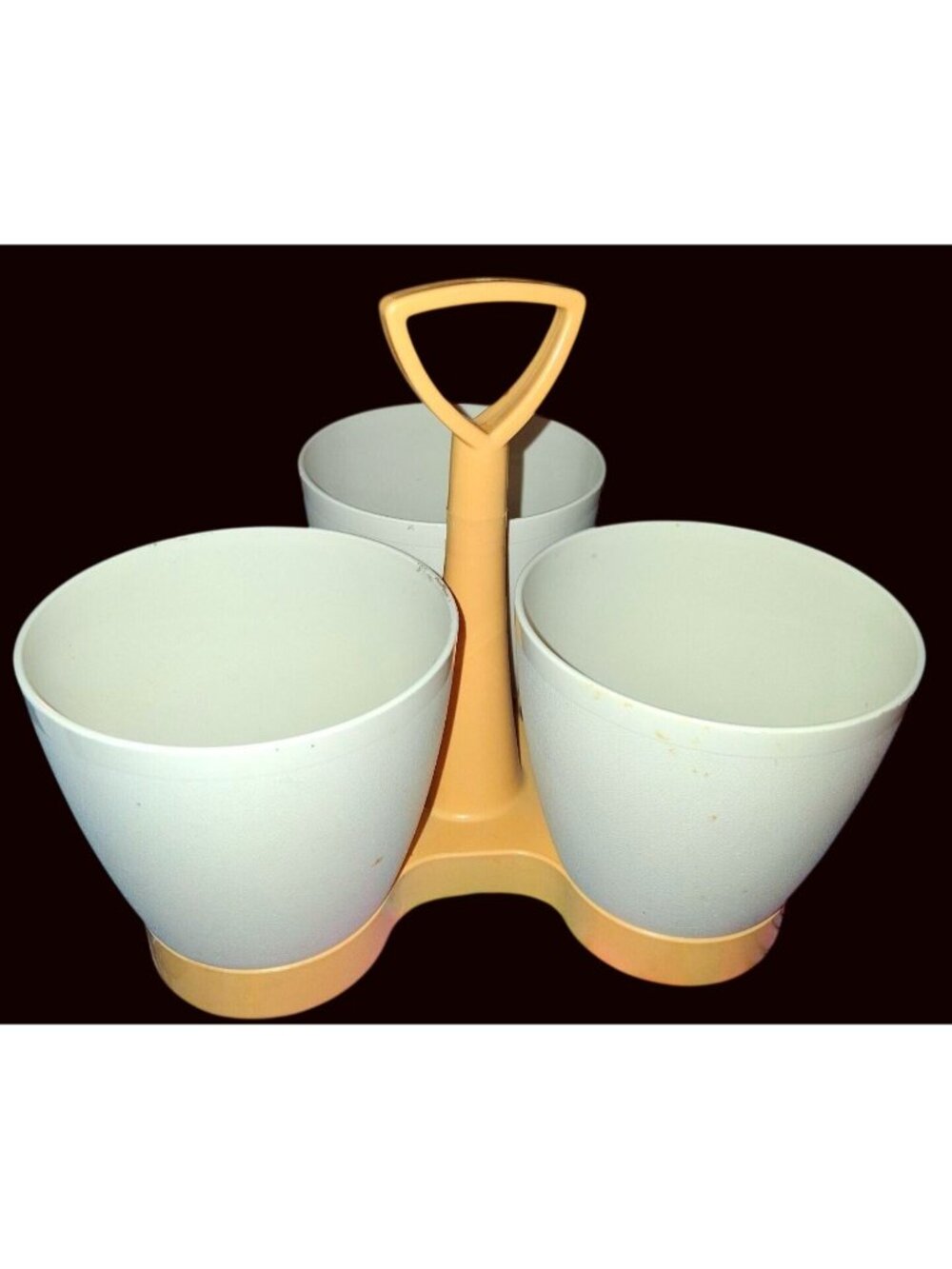 Vintage Tupperware Beige Yellow 3-Section Utensil Caddy Handle Multi-Use Organiz